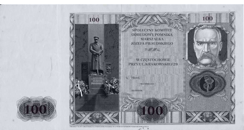 Zakup cegiełek na odbudowę przedwojennego pomnika marszałka Piłsudskiego w Częstochowie
